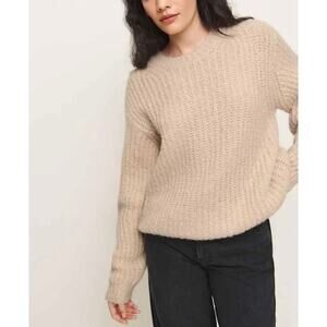 Reformation Spence Wheat Beige Detachable Scarf Sweater XS NEW Ribbed Knit Crew
